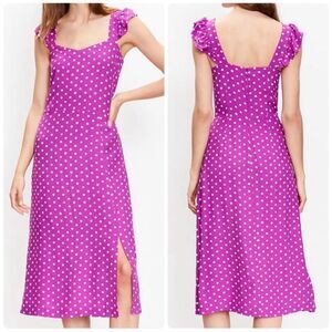 LOFT Magenta Polka Dot Midi Dress